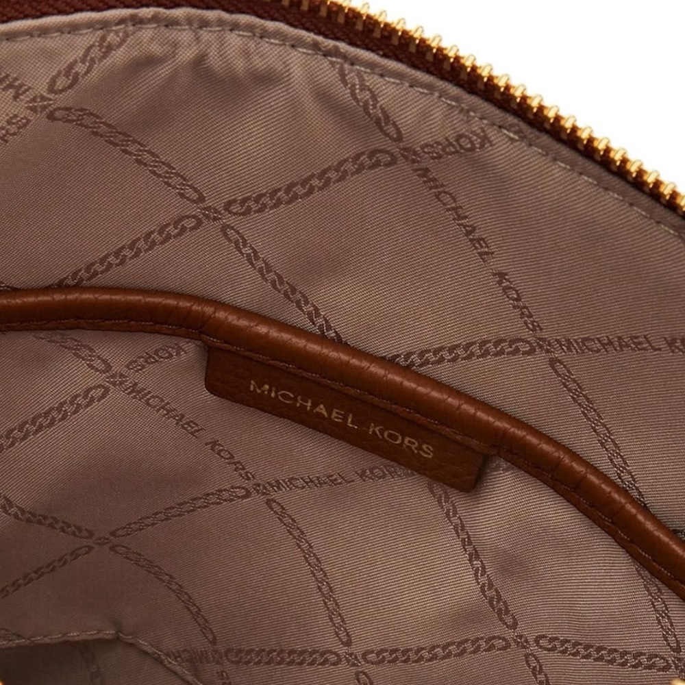 MICHAEL KORS JS Pebbled Leather Flat Crossbody Luggage Brown Bag AUTHENTIC - Picture 7 of 16